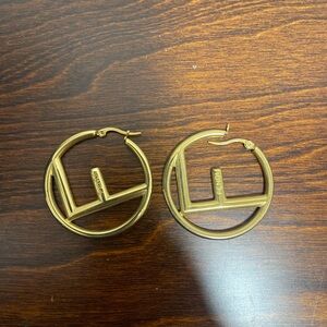 Fendi-ish Gold Logo Hoop Earrings